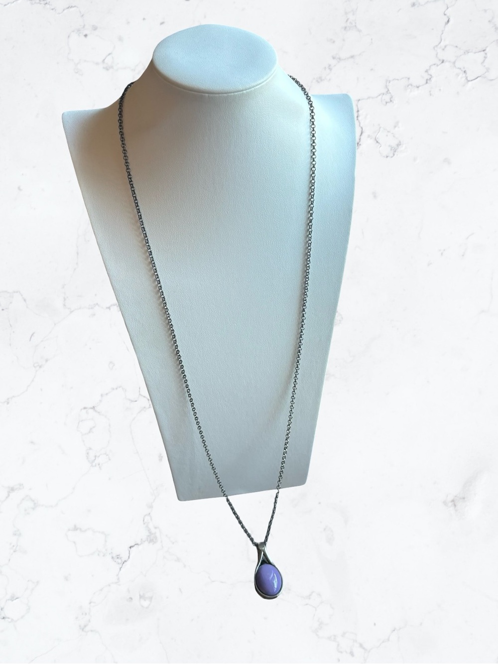 Erica Lyons Silver-Tone Teardrop Necklace with Purple Cabochon